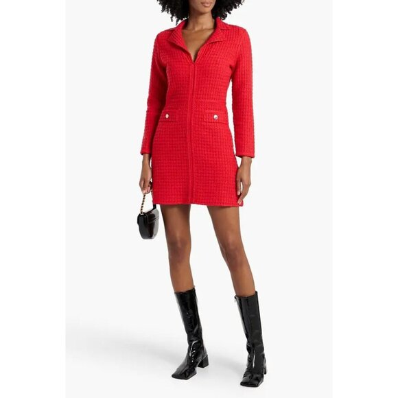 New Sandro Yvonne Tweed Collared Mini Dress Red 34 XS $490